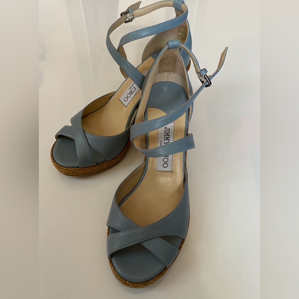 Jimmy Choo Blue Strappy Wedge Sandals